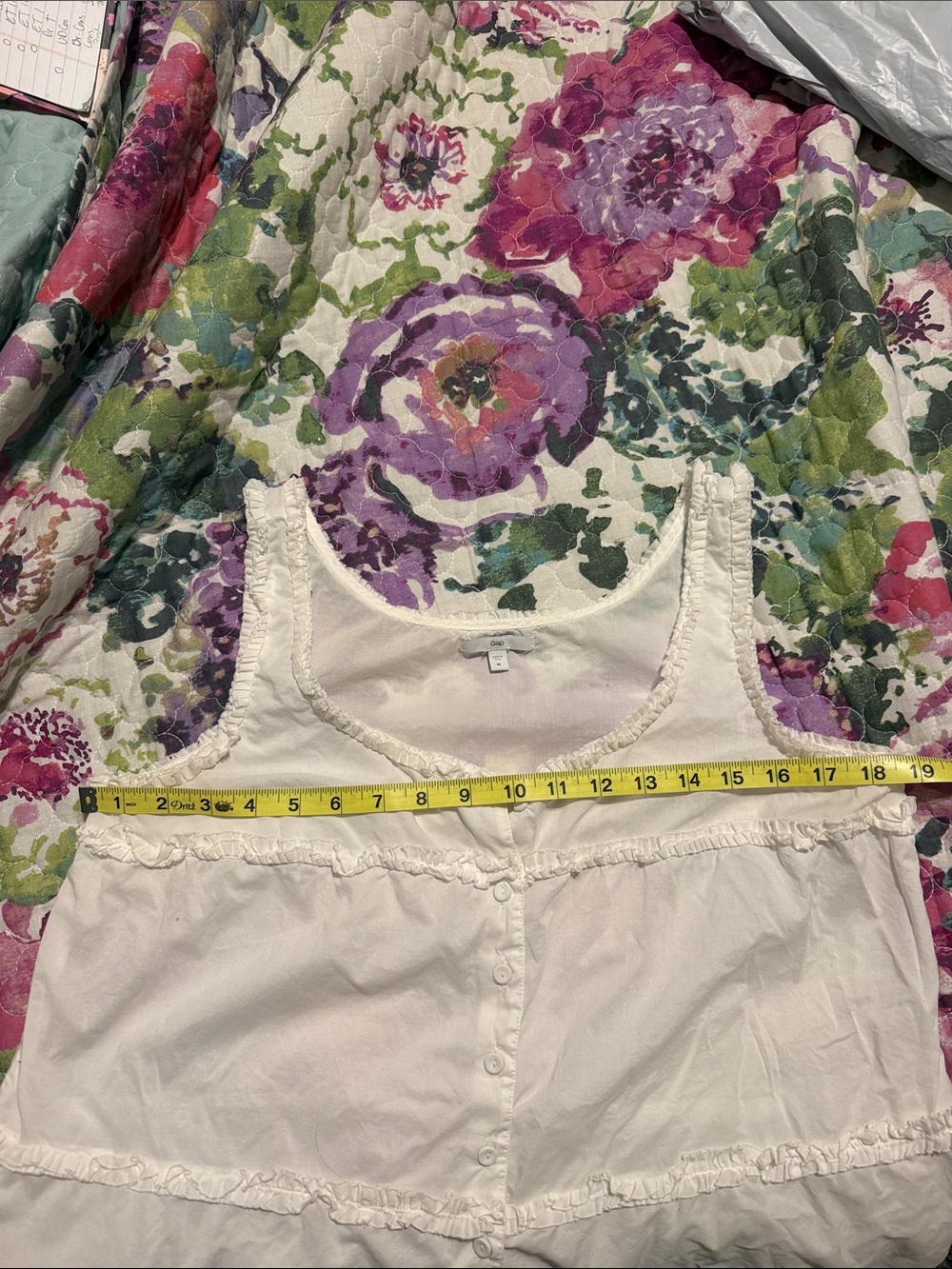 GAP White Button-Front Ruffle Trim Tank 100% Cotton - Picture 7 of 8